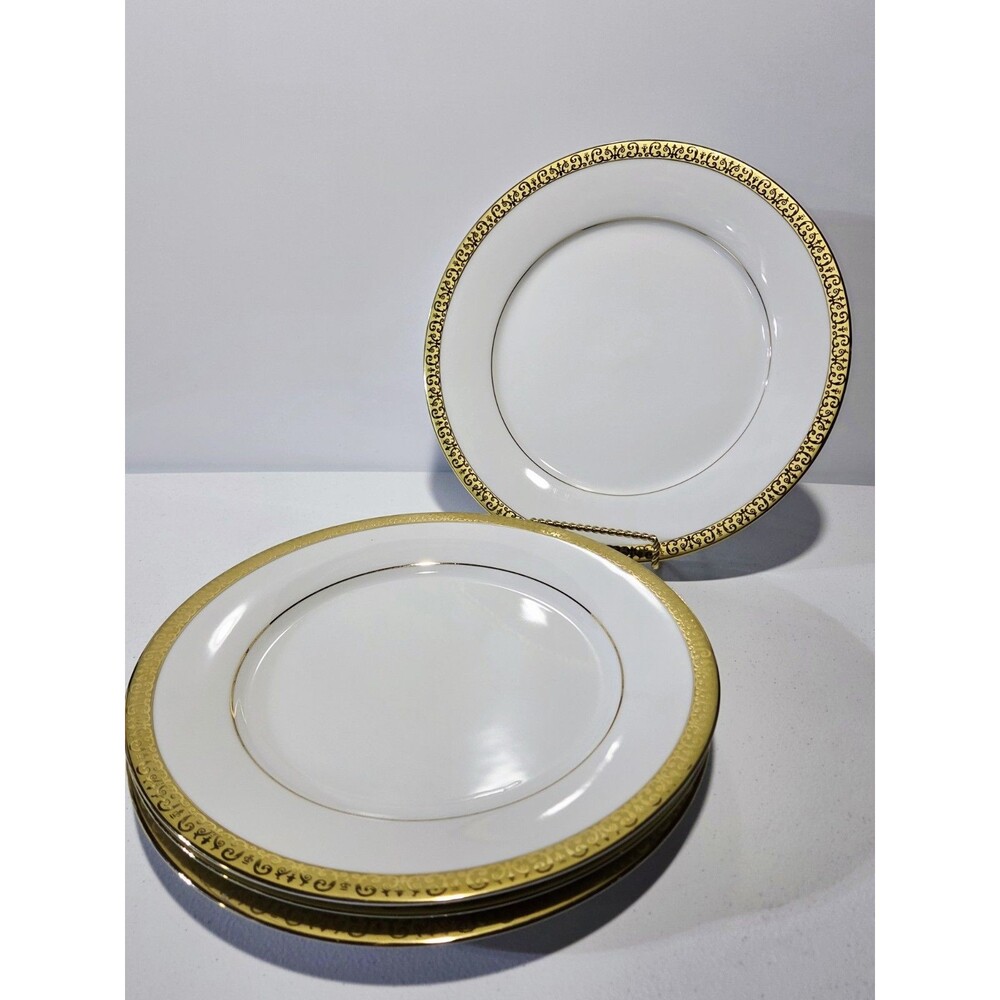 Four Gold Buffet Royal Gallery 10-1/2" Dinner Plates Macy's 1991
